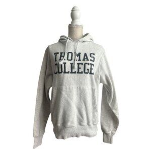 Vintage Champion Reverse Weave Hoodie - Thomas College Gray Pullover - Small